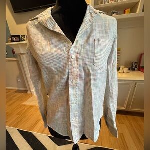 FRANK & EILEEN Primary Colors Micro Plaid Linen Cotton Blend Barry Size XS VGUC